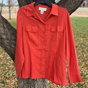 86. Norton McNauchton Peach/Orange 100% Silk Button-Up Shirt